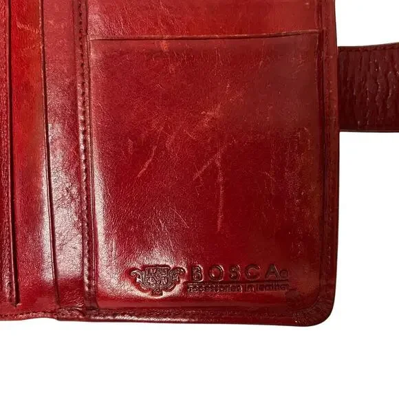 Bosca Vintage Oxblood Red Leather Clasp Tab Bifold Wallet - Picture 4 of 7
